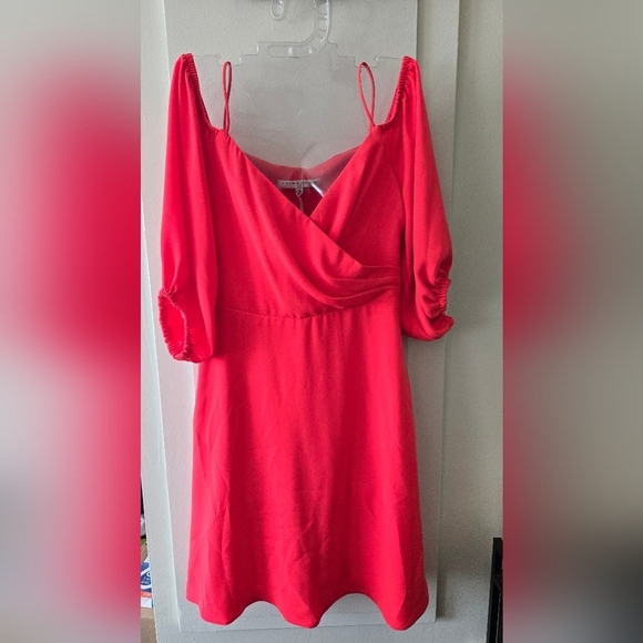 Trina Turk Dresses & Skirts - Trina Turk Mixology Cold-Shoulder Red Mini Sundress with Dolman Sleeves